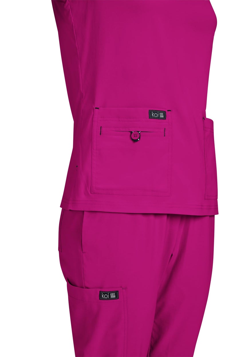 KOI Basics Becca Women's 4-Pocket Stretch Scrub Top Azalea Pink Medium - Image 3